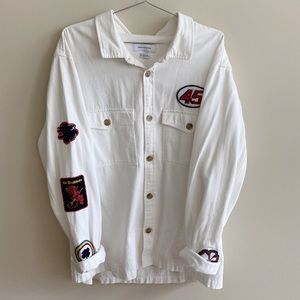 UO White Denim Button Up with Patches